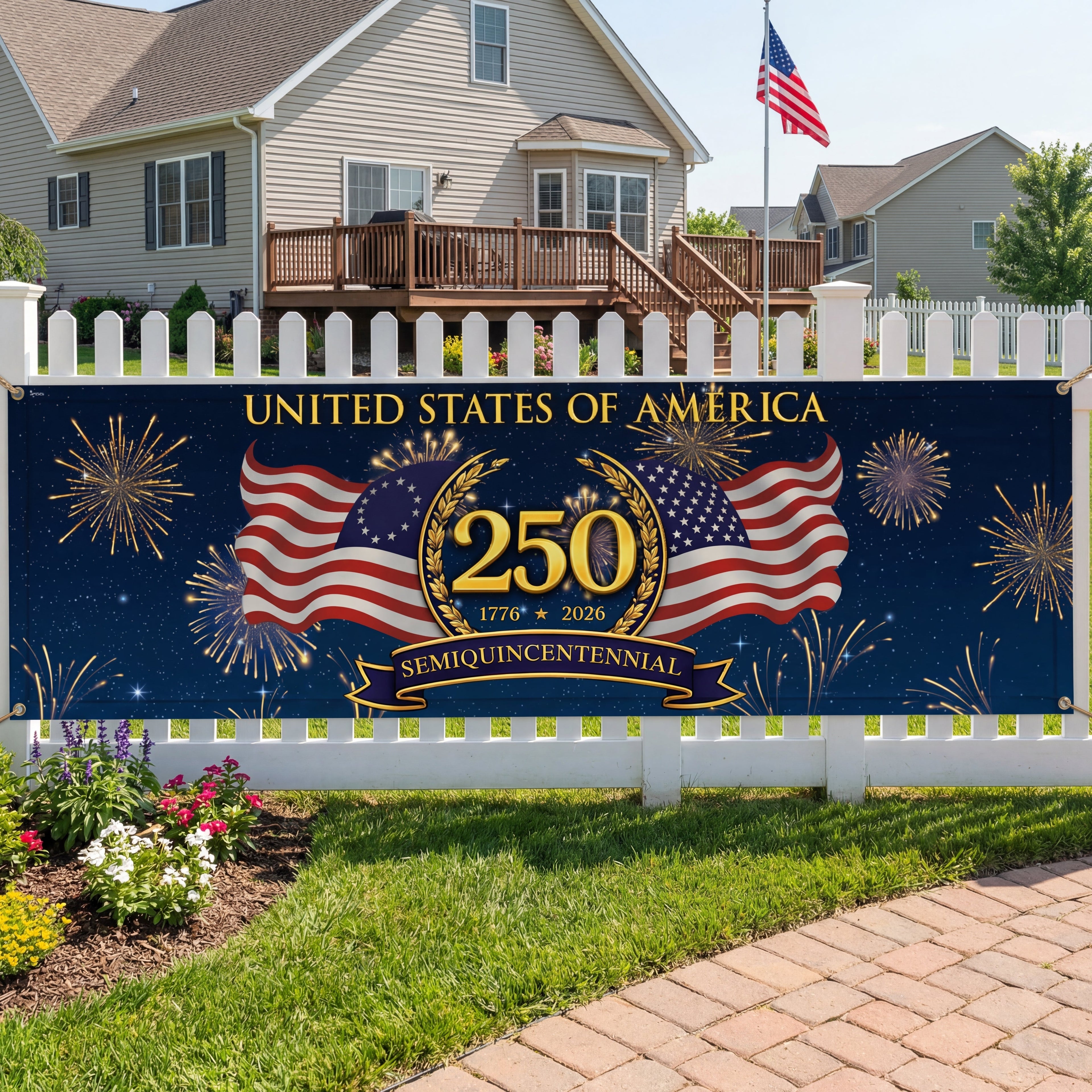 250 Semiquincentennial 1776 2026 Fence Banner, United States of America Patriotic outdoor Flag