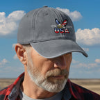 Personalized 250 Years USA Washed Cap with Embroidered American Flag, Patriotic Cap