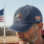 Personalized 250th Anniversary Washed Cap with Embroidered American Flag