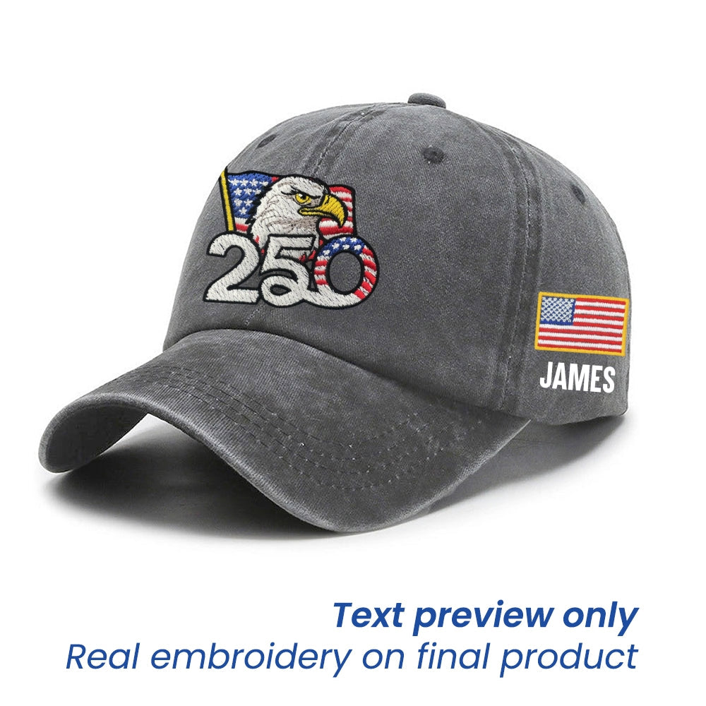 Personalized 250th Anniversary Washed Cap with Embroidered American Flag