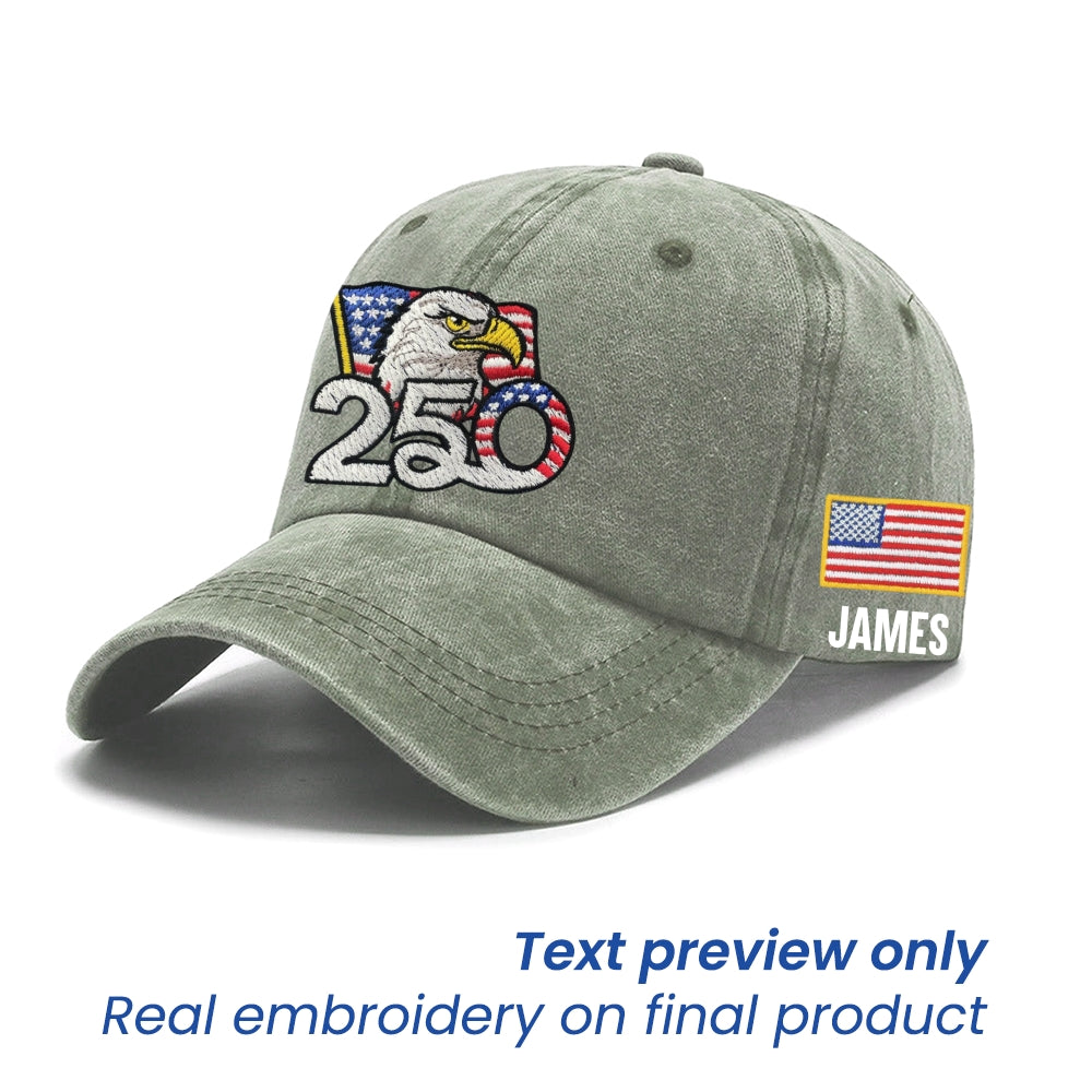 Personalized 250th Anniversary Washed Cap with Embroidered American Flag