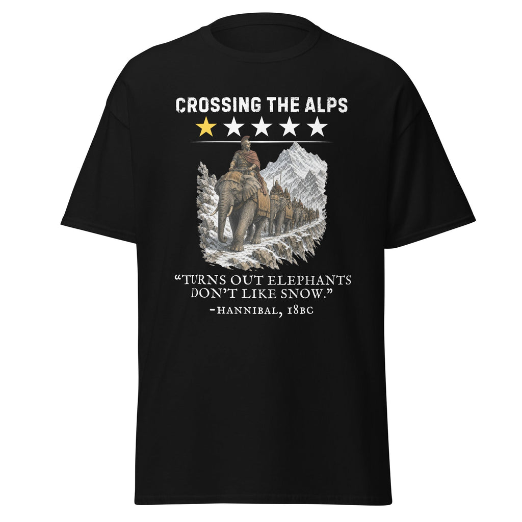 Crossing the Alps One-Star Review – “Elephants Don’t Like Snow” T-Shirt
