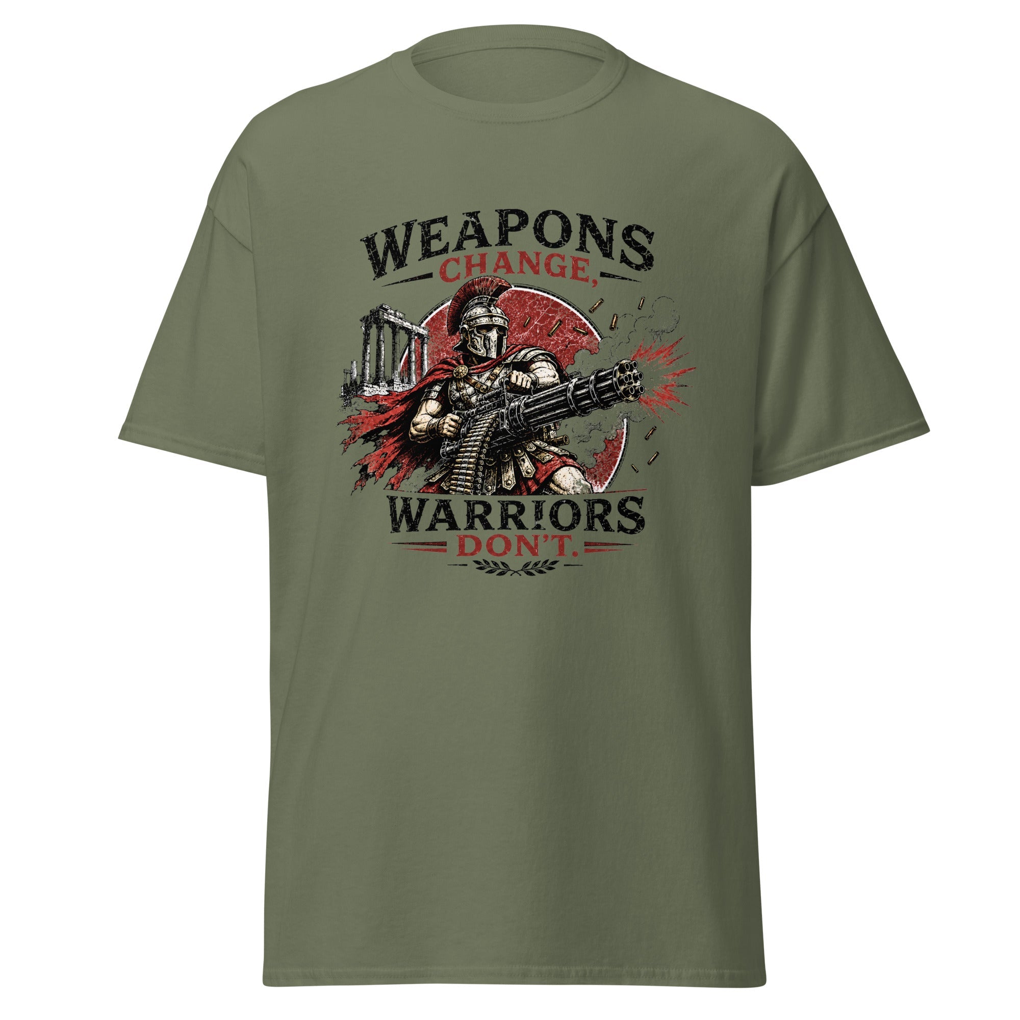 Weapons Change, Warriors Don't Roman Soldier Minigun T-Shirt
