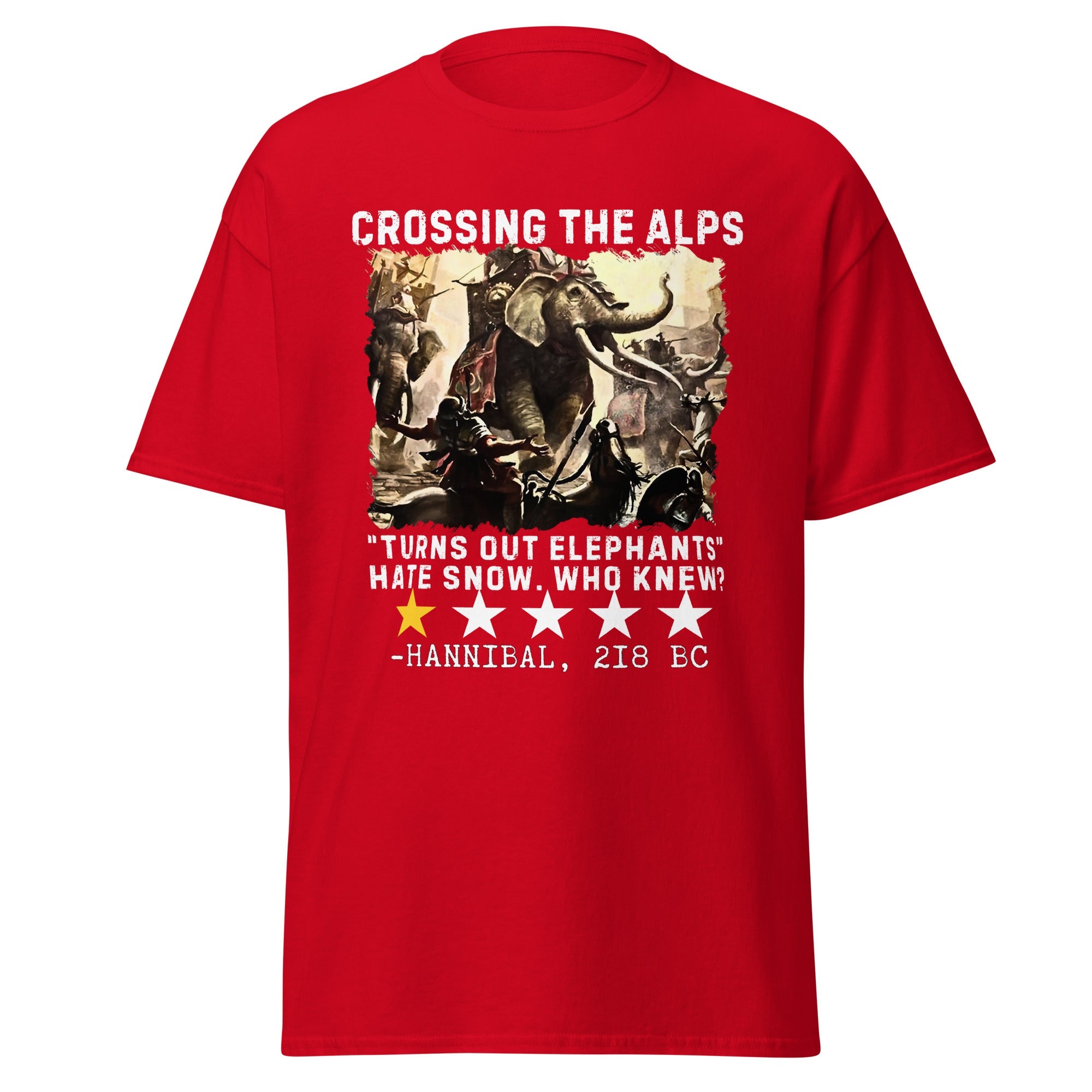 Crossing the Alps One-Star Review – “Elephants Don’t Like Snow” T-Shirt