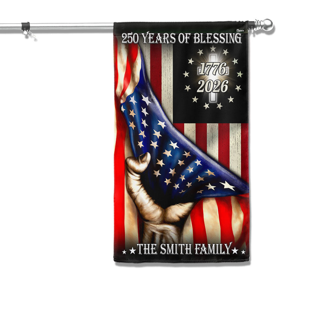 Personalized 250 Years of Blessing Flag, 1776 2026 Christian Home Decor