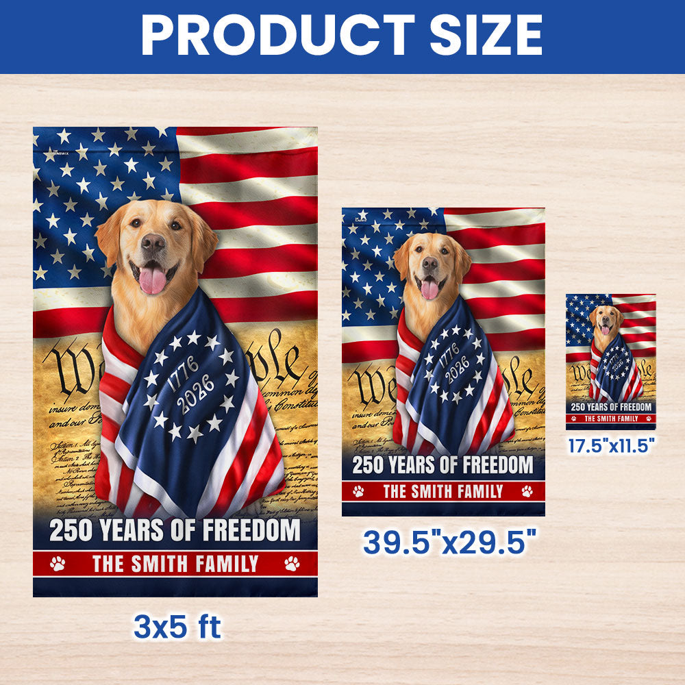 Dog American Flag, Personalized 250 Years of Freedom Golden Retriever Flag
